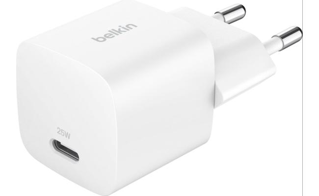 Belkin BoostCharge Compact 25W USB-C PD Fast Charging AC Charger for All iPhone 16 and iPhone 15 Models Samsung Galaxy S25, iPad, AirPods, and More - White